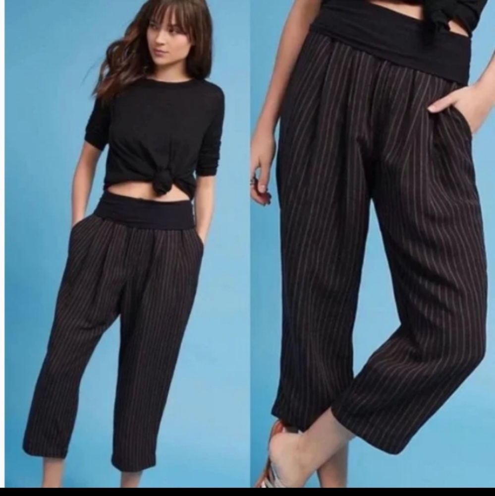 Anthropologie Maternity Pants Hei Hei Eventide linen blend black stripe pants